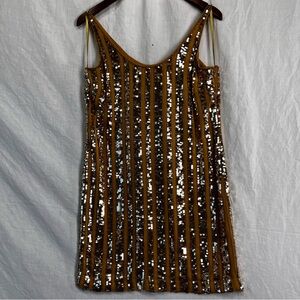 INC Silk Mini Tank Dress Be Bold Gold Sequins Stripes Fancy Party Dress Size 6